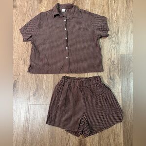 Sote private label brown and white gingham shorts and top set size medium